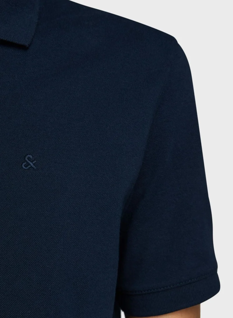 JACK & JONES Navy Solid Regular Fit Polo for Men | Best Price UAE