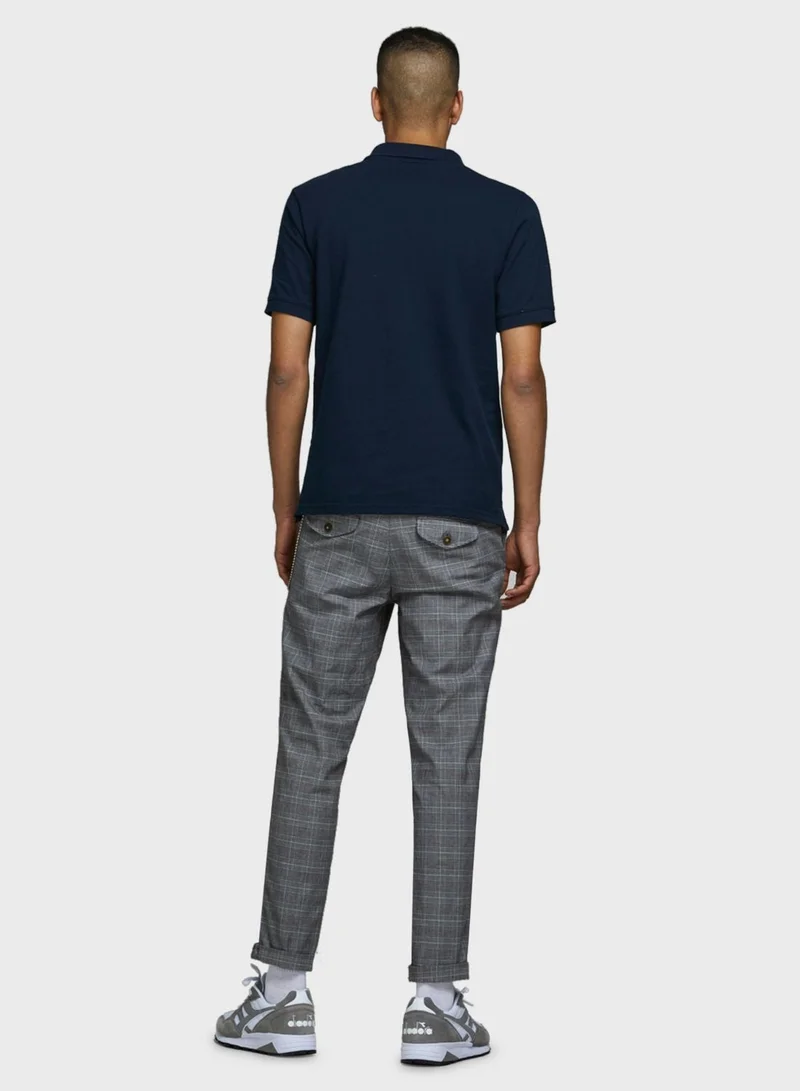 JACK & JONES Navy Solid Regular Fit Polo for Men | Best Price UAE