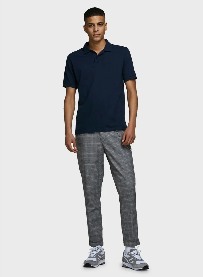 JACK & JONES Navy Solid Regular Fit Polo for Men | Best Price UAE