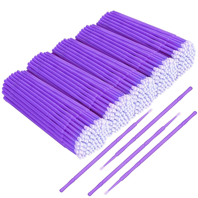 500 PCS Disposable Micro Applicator Brush Gelme Nutri Micro swabsHead Bendable Ultrafine Eyelash Extension Brushes for Makeup and Personal Care Deep purple 15mm