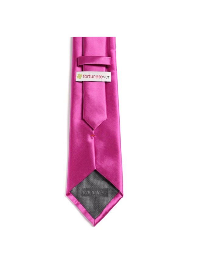 fortunatever Classical Men's Solid Necktie,Magenta Red Ties For Men With Gift Box - Image 2
