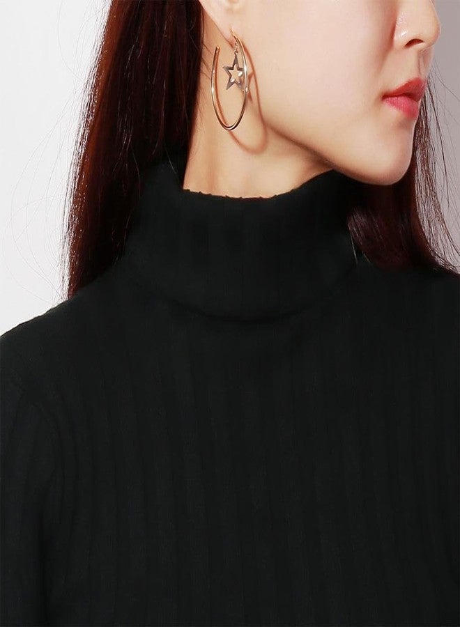 El Regalo Western Stainless Steel Drop Star Hoop Earrings for Women/Girls- Fashion Statement Star Big Circle Open Hoop Party Earrings - Image 2