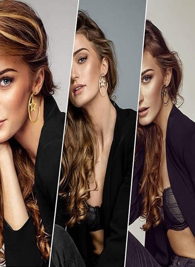 El Regalo Western Stainless Steel Drop Star Hoop Earrings for Women/Girls- Fashion Statement Star Big Circle Open Hoop Party Earrings - Image 5
