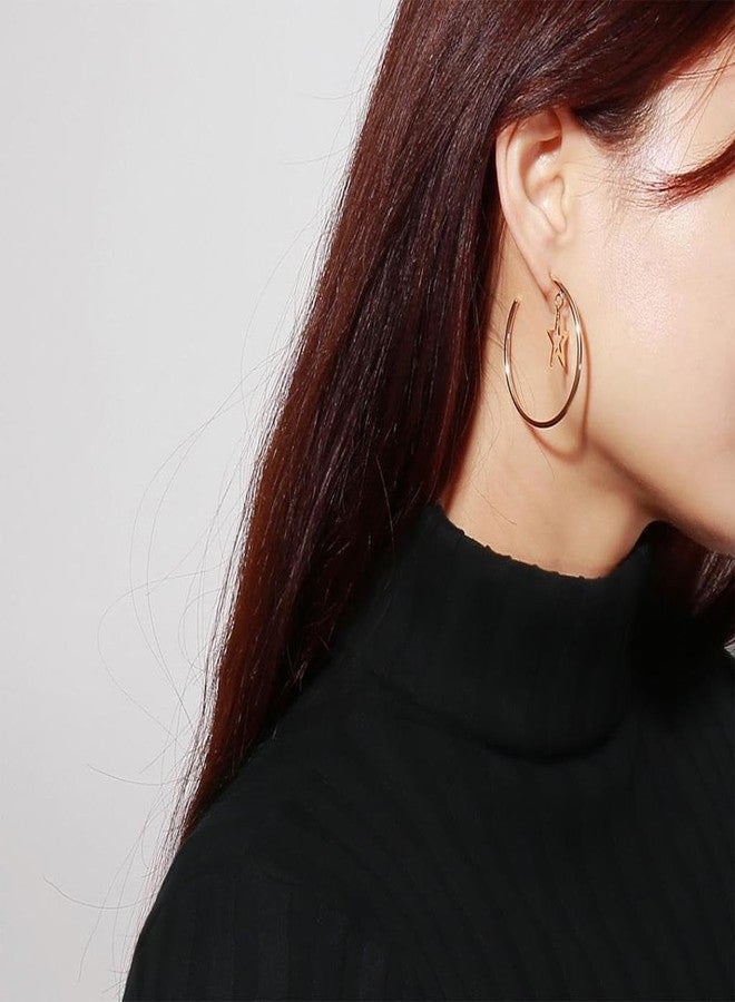 El Regalo Western Stainless Steel Drop Star Hoop Earrings for Women/Girls- Fashion Statement Star Big Circle Open Hoop Party Earrings - Image 4