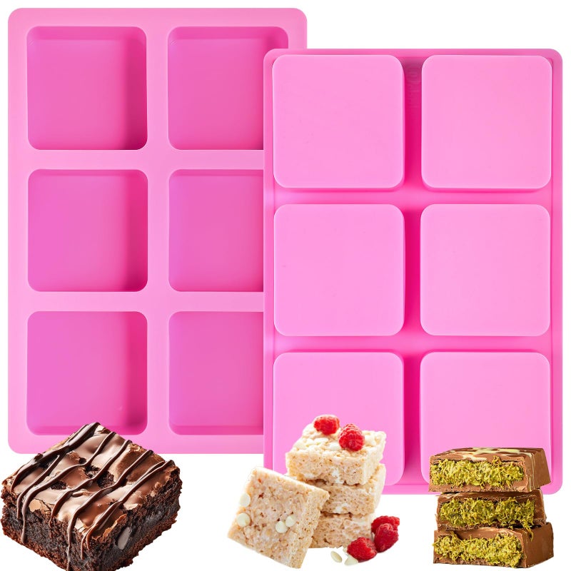 Webake Brownie Pan with Dividers Silicone 25 x 25 x 1 Square Brownie Mold for Baking Brownie Chocolate Bar Muffin Cornbread Square Cupcake All Edges Brownie Pan Pack of 2