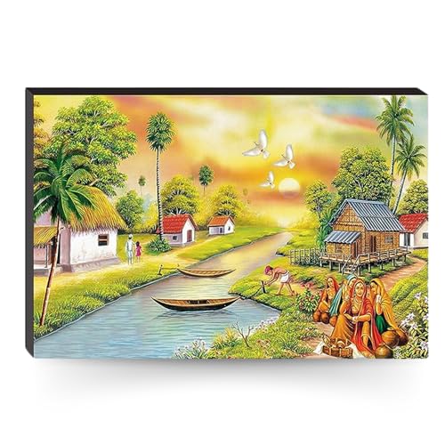 Masstone Wood Wall Scenery for Living Room and Bedroom | 12X 18 Inch Nature Lake Painting Without Frames | Wall Art for Home Decorations - Image 1