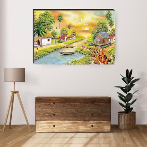 Masstone Wood Wall Scenery for Living Room and Bedroom | 12X 18 Inch Nature Lake Painting Without Frames | Wall Art for Home Decorations - Image 2