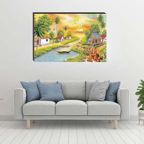 Masstone Wood Wall Scenery for Living Room and Bedroom | 12X 18 Inch Nature Lake Painting Without Frames | Wall Art for Home Decorations - Image 5