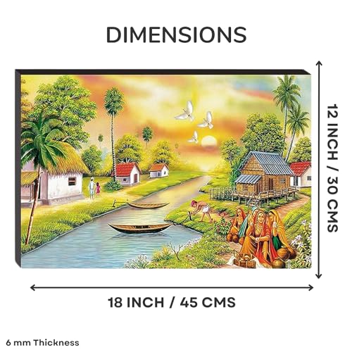 Masstone Wood Wall Scenery for Living Room and Bedroom | 12X 18 Inch Nature Lake Painting Without Frames | Wall Art for Home Decorations - Image 3