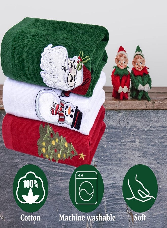 ULERSP Christmas Hand Towels for Bathroom 16 x 25 inch, 3 Pack Embroidery Design 100% Cotton Super Soft and Absorbent Dish Towels, for Holiday, Kitchen, Drying, Cleaning Gift - Image 2