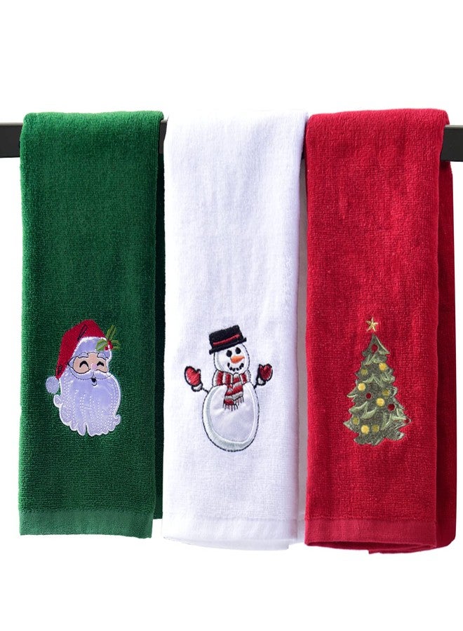 ULERSP Christmas Hand Towels for Bathroom 16 x 25 inch, 3 Pack Embroidery Design 100% Cotton Super Soft and Absorbent Dish Towels, for Holiday, Kitchen, Drying, Cleaning Gift - Image 1