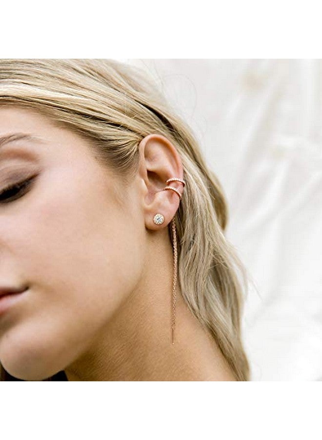 بافوا أقراط بافوي من الفضة الإسترلينية المطلية بالذهب عيار 14 قيراطًا والمرصعة بالزركونيا المكعبة والمزينة بهالة دائرية من الذهب الأصفر - Image 2