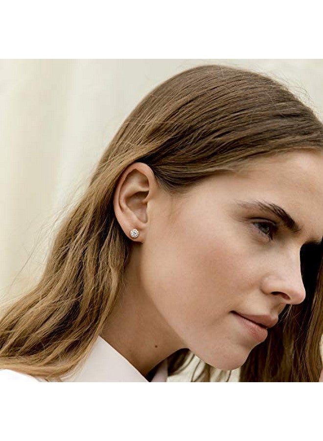 بافوا أقراط بافوي من الفضة الإسترلينية المطلية بالذهب عيار 14 قيراطًا والمرصعة بالزركونيا المكعبة والمزينة بهالة دائرية من الذهب الأصفر - Image 4