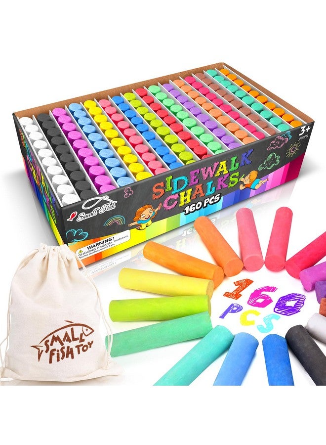 SMALL FISH 160Pcs Sidewalk Chalks Set In 16 Colors: Jumbo Washable Drawing Chalk For Kids Outdoor Art, Non-Toxic Dustless Colored Giant Box Chalkboard Chalk For Toddler Painting On Blackboard, Playground, Party - Image 1
