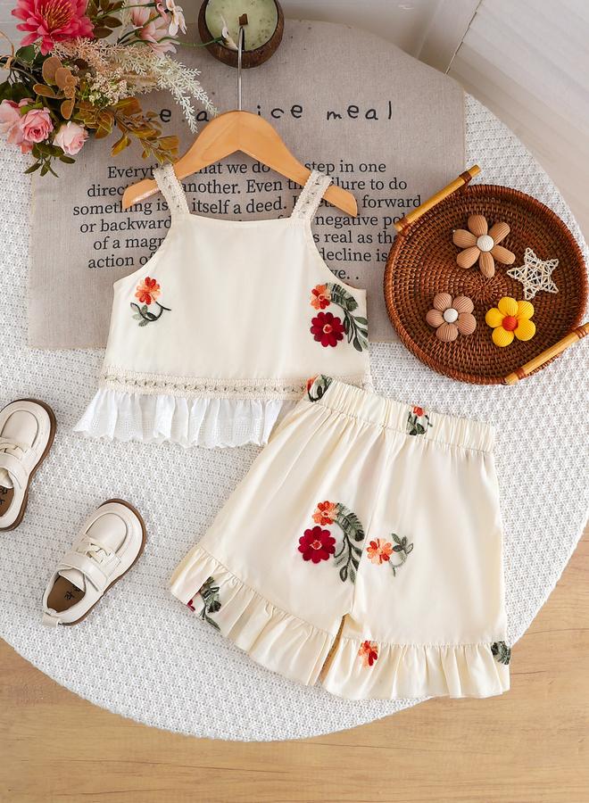 Take Two Girls Floral Print Sleeveless Ruffle Hem Top And Shorts Set - Image 2