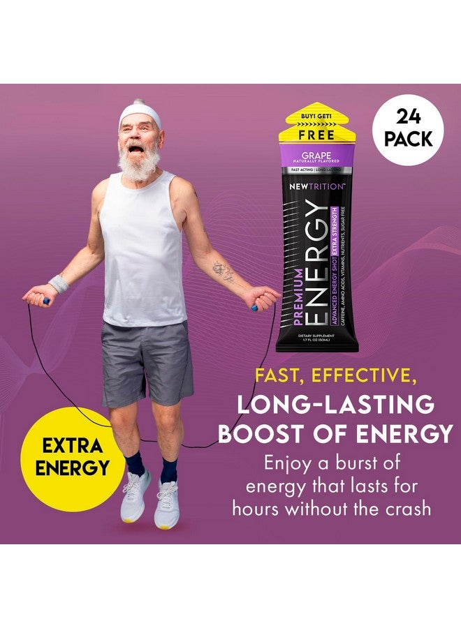 NewTrition Extra Strength Energy Shots Packets, Caffeine Energy Shots with Vitamin B & Amino Acids, Sugar-Free Vitamin Energy Shot, 1.7 fl oz, Grape, 24 Count - Image 3