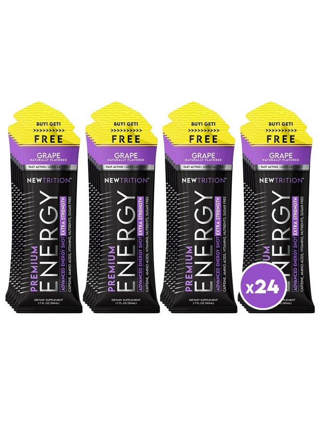 NewTrition Extra Strength Energy Shots Packets, Caffeine Energy Shots with Vitamin B & Amino Acids, Sugar-Free Vitamin Energy Shot, 1.7 fl oz, Grape, 24 Count - Image 1