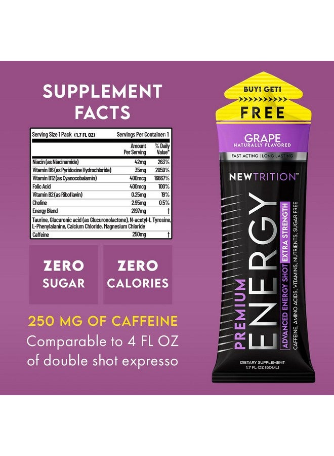 NewTrition Extra Strength Energy Shots Packets, Caffeine Energy Shots with Vitamin B & Amino Acids, Sugar-Free Vitamin Energy Shot, 1.7 fl oz, Grape, 24 Count - Image 4