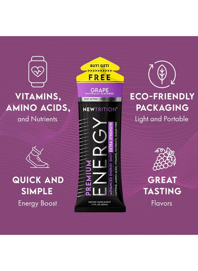NewTrition Extra Strength Energy Shots Packets, Caffeine Energy Shots with Vitamin B & Amino Acids, Sugar-Free Vitamin Energy Shot, 1.7 fl oz, Grape, 24 Count - Image 2