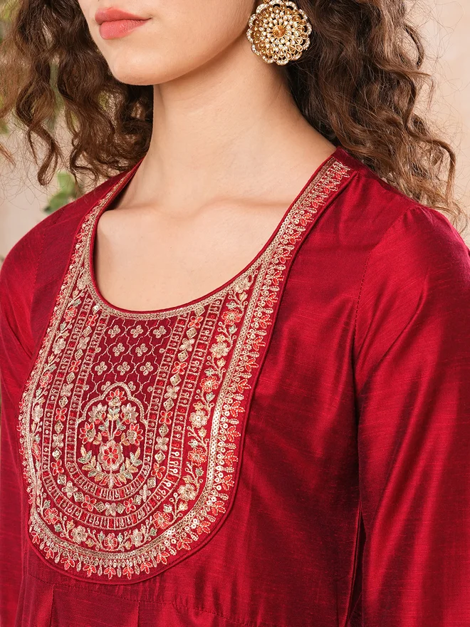 globus Globus Embroidered Pleated Yoke Anarkali Kurta