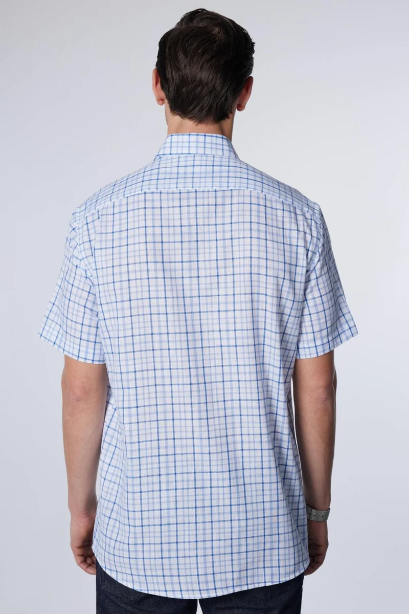 تودورس Classic Fit Short Sleeve Button Collar Single Pocket Checked Summer Linen Effect Men's Shirt