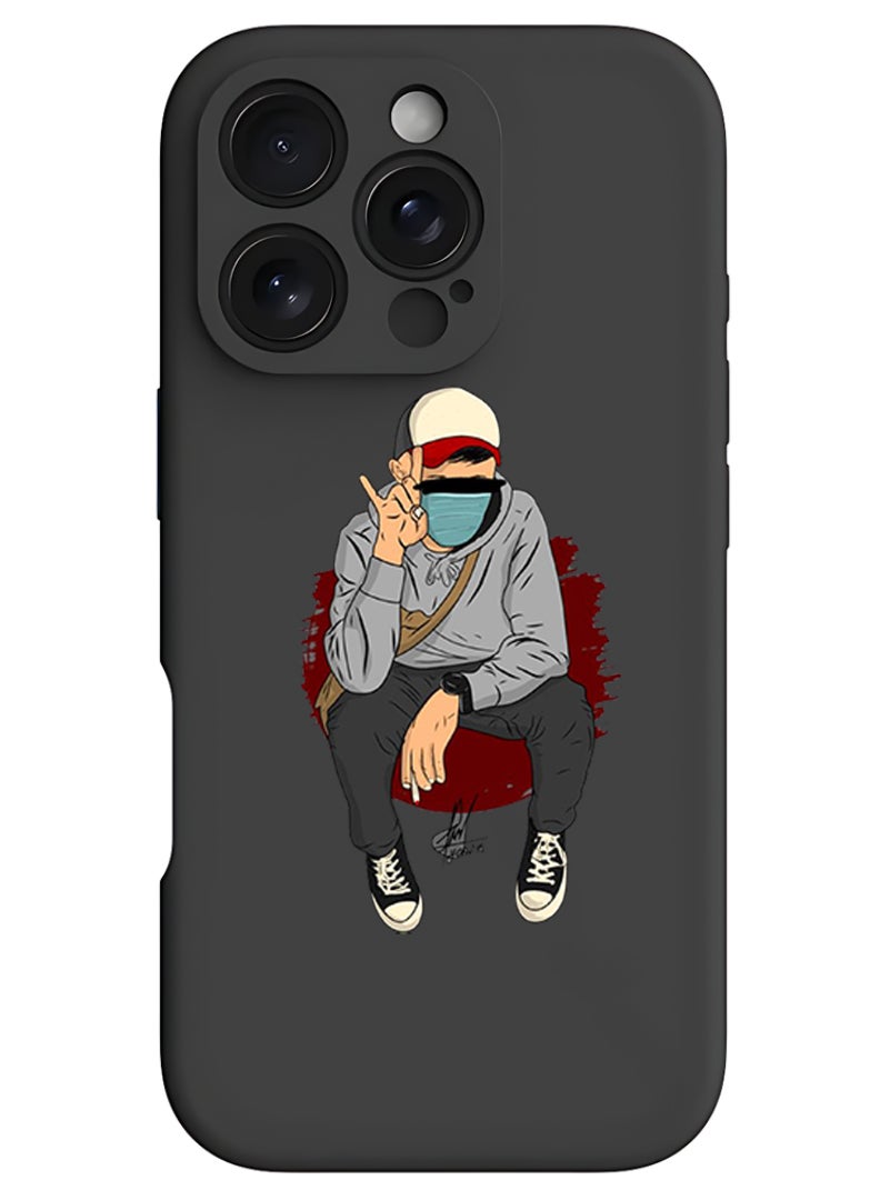 Theodor iPhone 16 Pro Black Protective Slim Fit Case Liquid Silicone Cover with Full Body Protection Anti-Scratch Shockproof Case For iPhone - peace - Image 1
