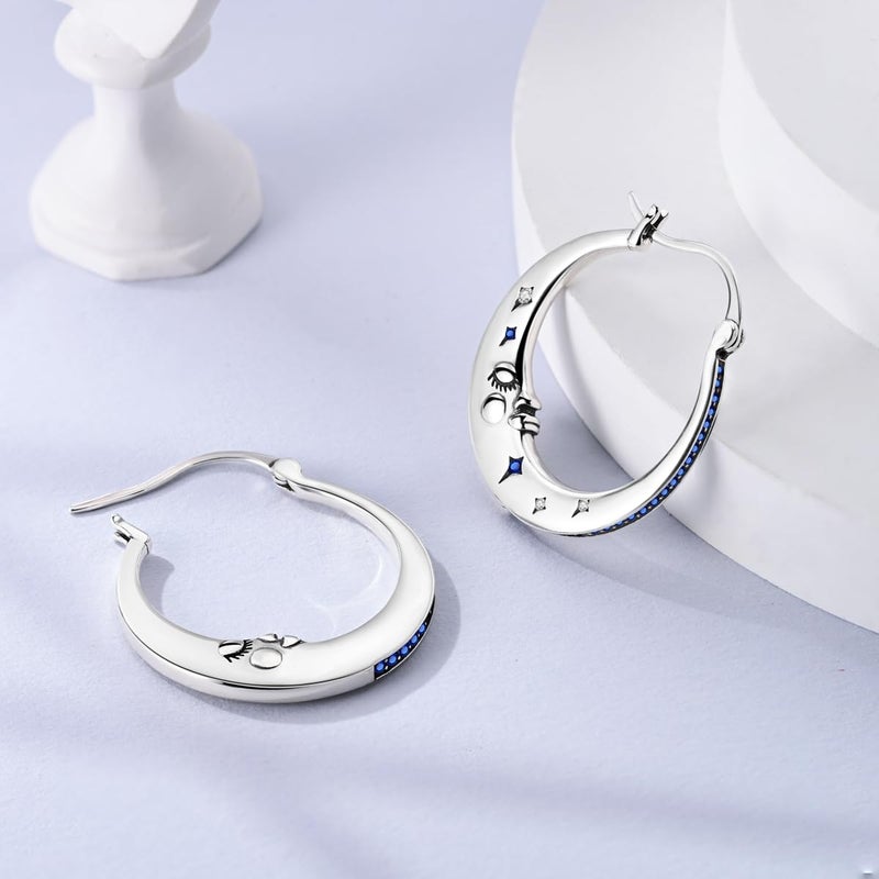 LAZA 925 Sterling Silver Star Earrings for Women Dangle Hoop Earrings Colorful Cubic Zirconia Earrings Silver Hoops Jewelry - Image 2