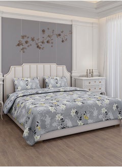 Status Contract Status Contract-Cotton Rich Double Bedsheet with 2 Pillow Covers for Bed Room, Home, Hotel-120 GSM, Grey-White Flower, 220 X 240 Cm  - Image 2