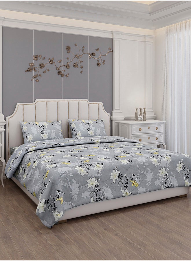 Status Contract Status Contract-Cotton Rich Double Bedsheet with 2 Pillow Covers for Bed Room, Home, Hotel-120 GSM, Grey-White Flower, 220 X 240 Cm  - Image 2