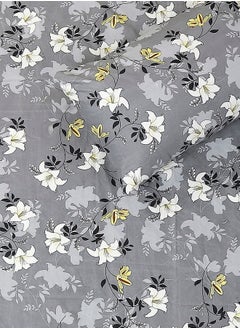 Status Contract Status Contract-Cotton Rich Double Bedsheet with 2 Pillow Covers for Bed Room, Home, Hotel-120 GSM, Grey-White Flower, 220 X 240 Cm  - Image 3