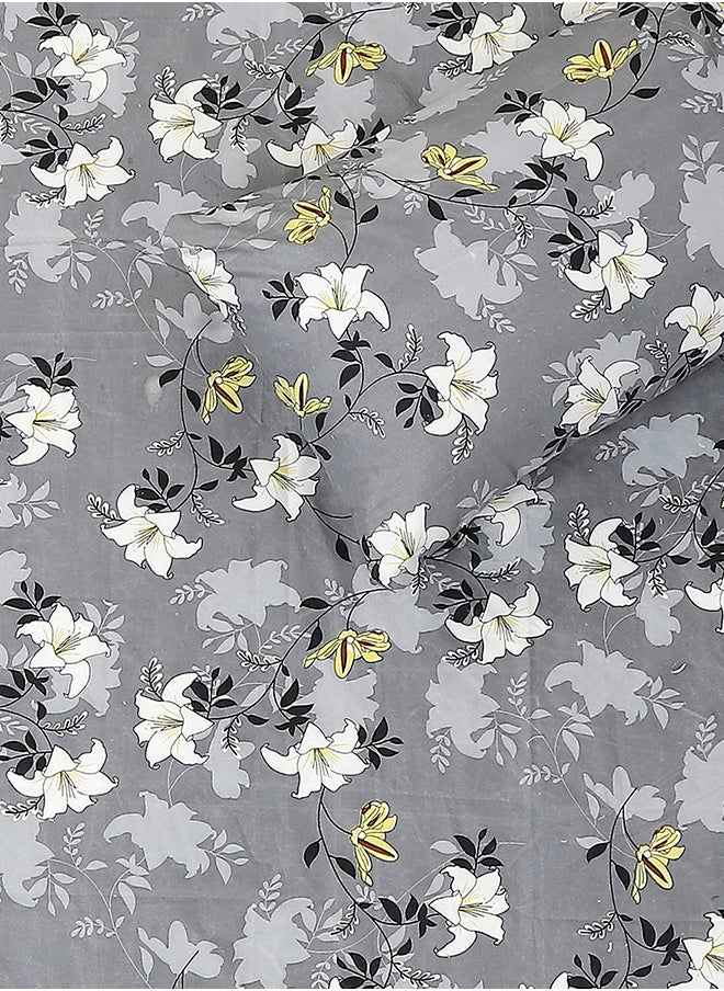 Status Contract Status Contract-Cotton Rich Double Bedsheet with 2 Pillow Covers for Bed Room, Home, Hotel-120 GSM, Grey-White Flower, 220 X 240 Cm  - Image 3