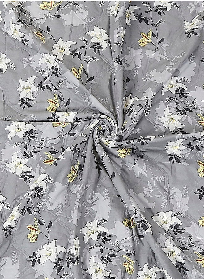 Status Contract Status Contract-Cotton Rich Double Bedsheet with 2 Pillow Covers for Bed Room, Home, Hotel-120 GSM, Grey-White Flower, 220 X 240 Cm  - Image 5