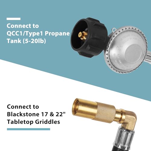 SHINESTAR 5 Feet Propane Regulator Hose for Blackstone 17 & 22 Inch Flat Top Griddle, Connect to Large Propane Tank - Image 2