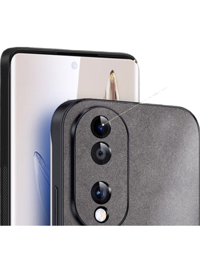 Shangsu, Suitable For Honor 70 Phone Case, Huawei Honor 70 Protective Cover, Shockproof, Full Lens Protection, Soft Shell, Simple Luxury, Lambskin Silicone Outer Case, Women'S And Men'S Leather Case, Gray - Image 2