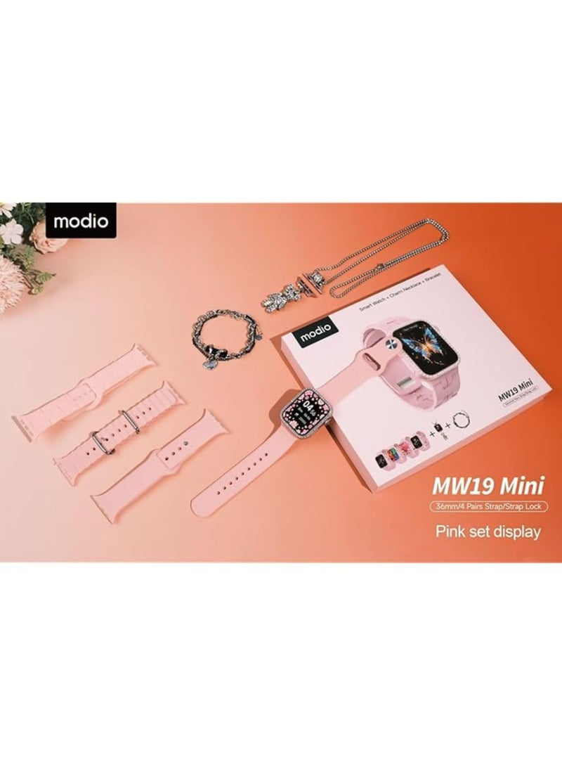 modio MW19 Mini Smart Watch With 36mm Display 4 Pair Straps Necklace and Bracelate Designed For Womens  - Image 2