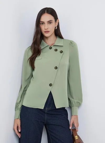 ستايلي بلوزة سادة بأكمام بالون