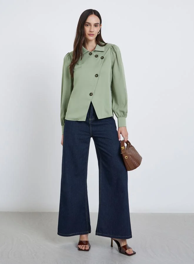 ستايلي بلوزة سادة بأكمام بالون