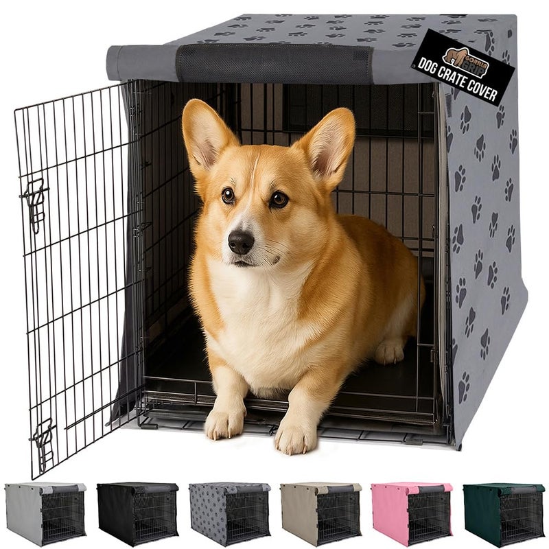 GORILLA GRIP Dog Crate Covers compatible with Amazon Basics Dog Crates All Sides Open Privacy Cover Fits 30 Wire Kennel Breathable Mesh Windows Light Reducing Puppy Training Cage Topper Gray Paw - Image 2