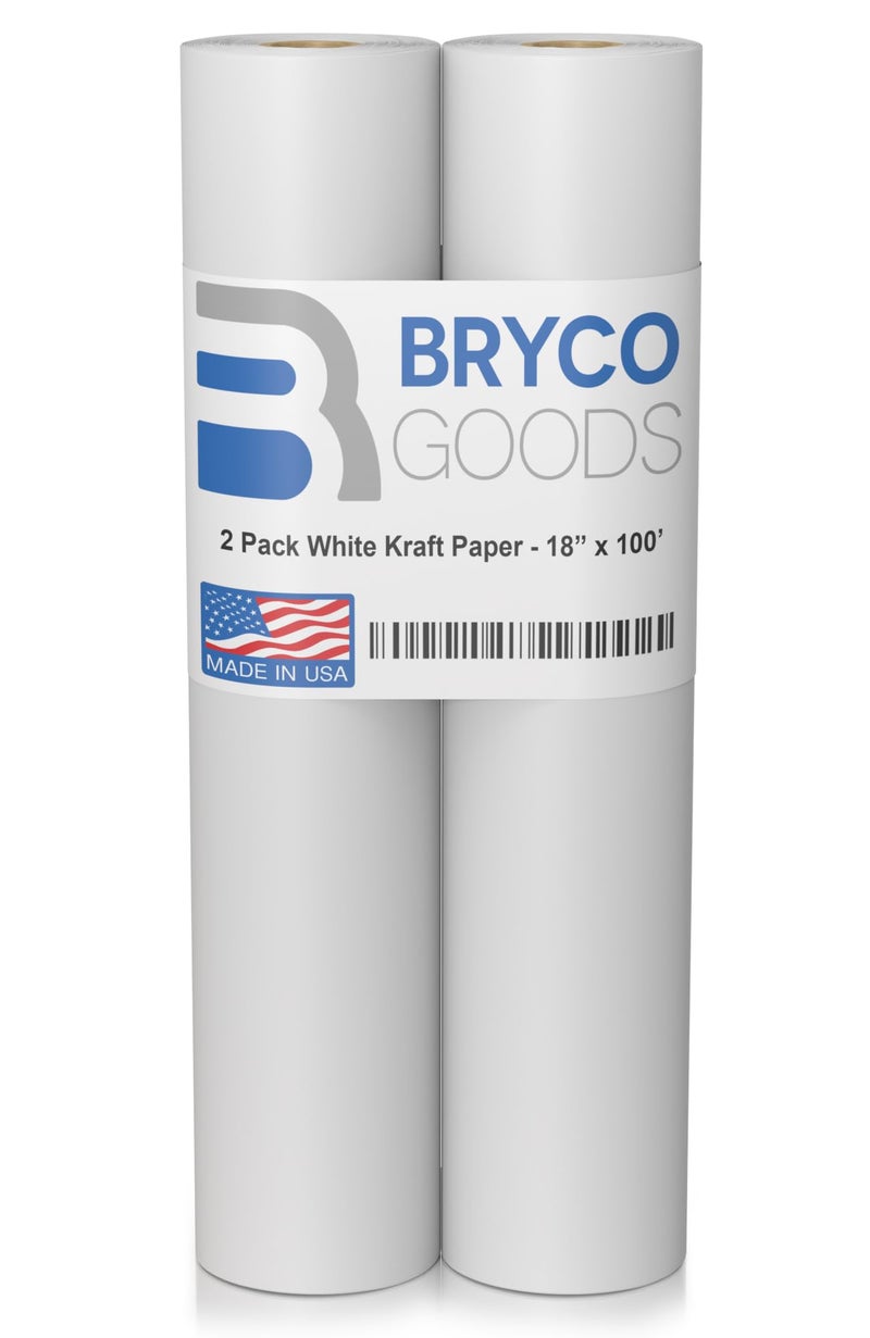 Bryco Goods 18x1200 100 White Kraft Paper Roll Pack of 2 Easel Paper for Arts Crafts Floor Covering Packaging Gift Wrapping Bulletin Boards Made in The USA