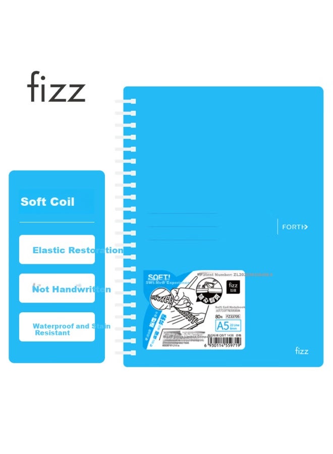 Fizz Non-chromium A5 Soft Spiral Notebook With Pp Cover, Stationery Notebook, Hard Cover Journal, Lined Diary, 80 Pages, Light Blue, Fz33705 - Image 1
