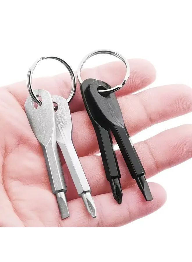 2Pcs Black Portable Screwdriver Keychain Tool For Outdoor Camping Accessories - Image 2