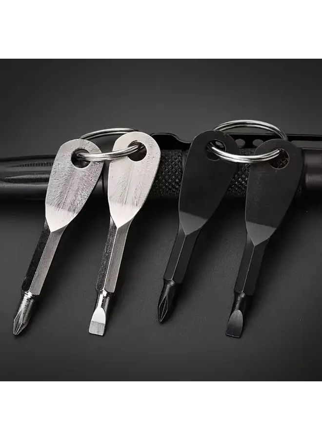 2Pcs Black Portable Screwdriver Keychain Tool For Outdoor Camping Accessories - Image 1