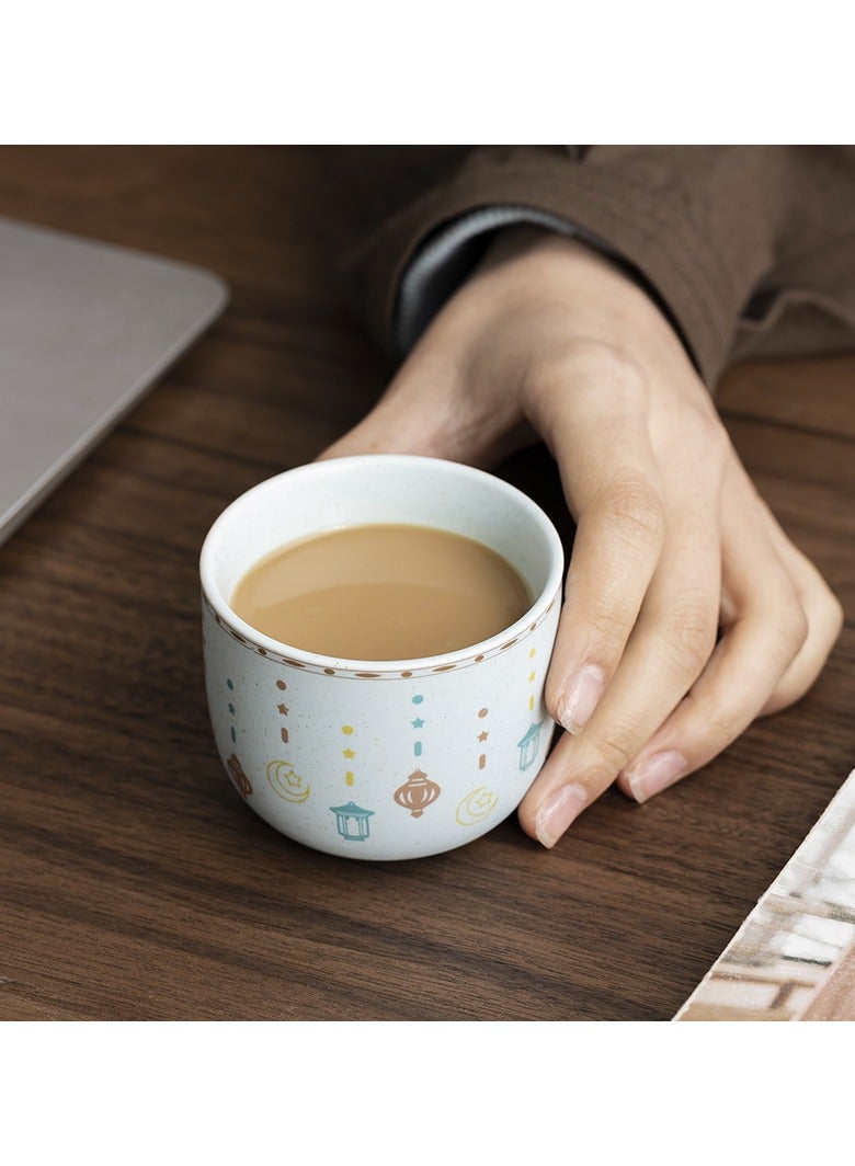 ZAHA Pottery coffee mug, Lantern and moon pattern, Arabica coffee cup, 180ml, 1pc - Image 5