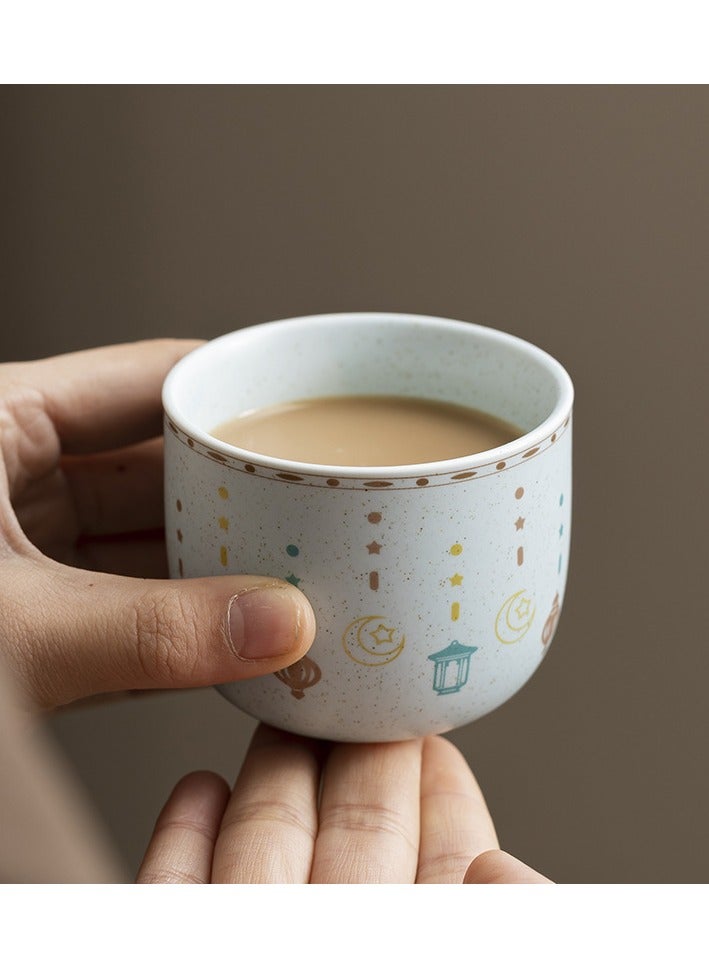 ZAHA Pottery coffee mug, Lantern and moon pattern, Arabica coffee cup, 180ml, 1pc - Image 3