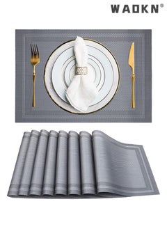 WAOKN Set of 8 Placemats, Non-Slip Crossweave Woven Vinyl Insulation Place Mat Washable Table Mats For Restaurants Party Decoration 45 x 30 cm(Grey)  - Image 1