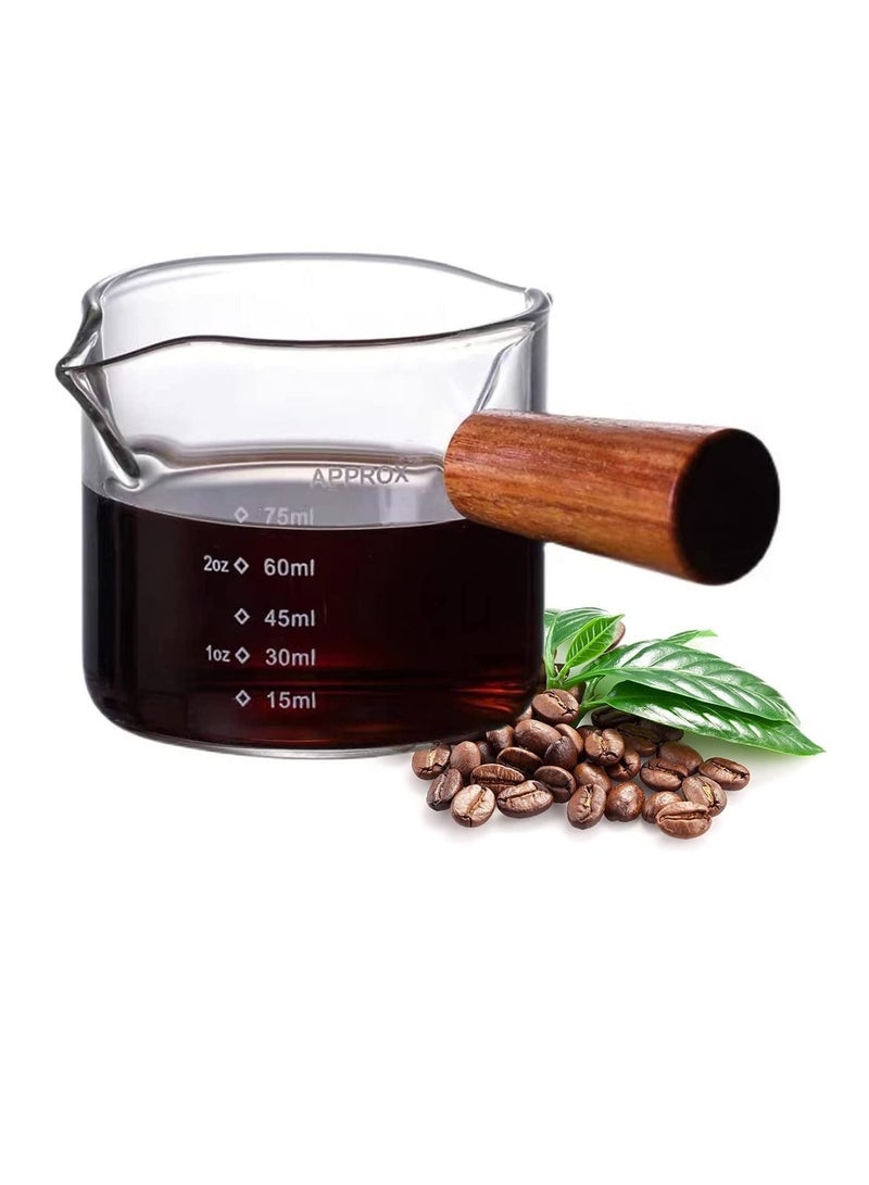 SYOSI Espresso Measuring Cup 3 oz with Small Glass Wooden Handle Measuring Cup Heat Resistant Glass Coffee Brewing Tool  - Image 1
