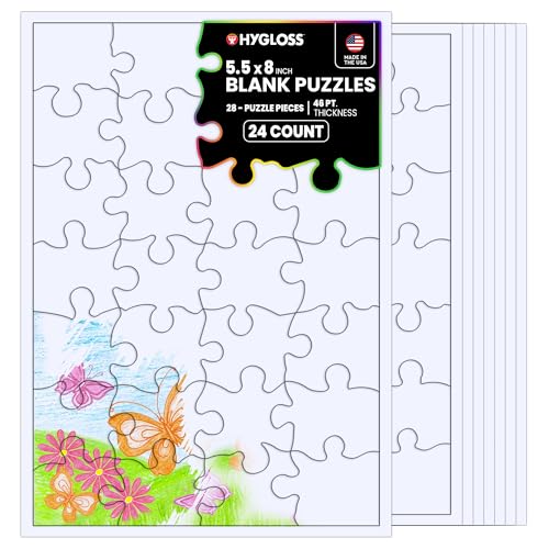 Hygloss 24 Blank Jigsaw Puzzles 55 x 8 Inch 28 Pieces Each Hygloss DYI party invites Perfect for Decorating Kids Activities Arts Crafts or Party Favors Puzzle Pieces to Draw On for Crafts - Image 1