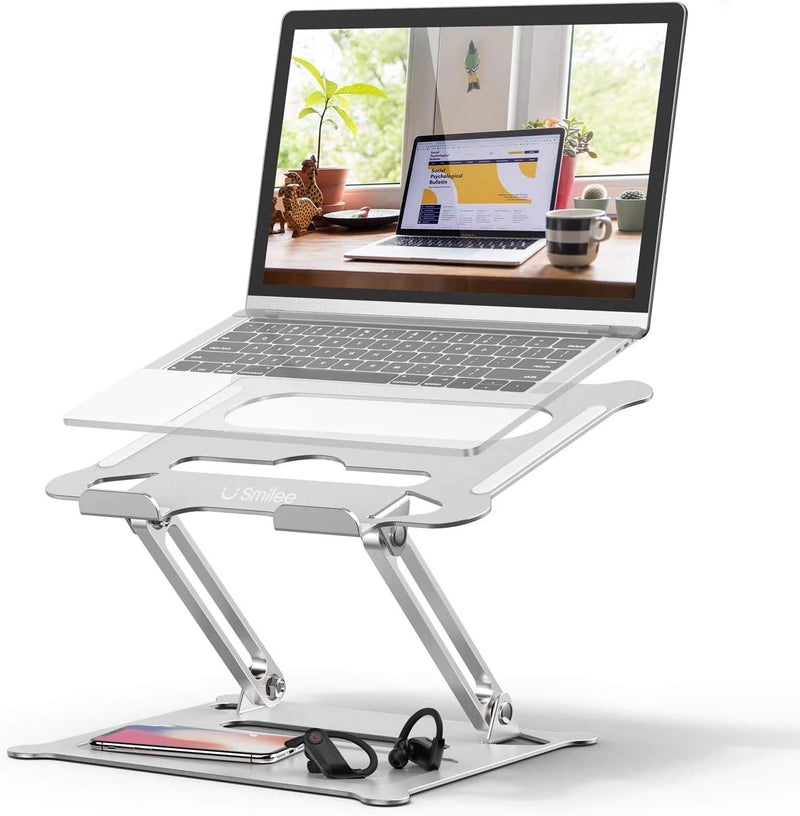 SMILEE Adjustable Laptop Stand For Desk, Multi-Angle Laptop Holder For Laptop Up To 15 Inches, Compatible For Macbook Pro/Air, Surface Laptop (Silver) - Image 1