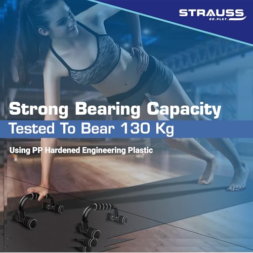 Strauss Moto Push-Up Bar, Pair |Non-Slip, Sturdy Exercise Equipment for Home or Gym Workout |Ideal for Upper Body Strength Training, Muscle Building, Push-Ups & Planks | Portable Gym Equipment,(Black) - Image 5