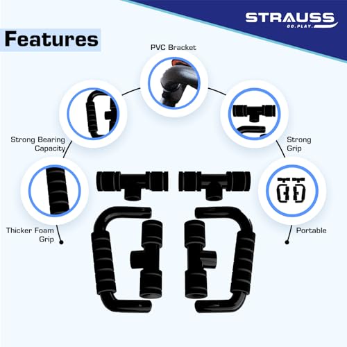 Strauss Moto Push-Up Bar, Pair |Non-Slip, Sturdy Exercise Equipment for Home or Gym Workout |Ideal for Upper Body Strength Training, Muscle Building, Push-Ups & Planks | Portable Gym Equipment,(Black) - Image 4